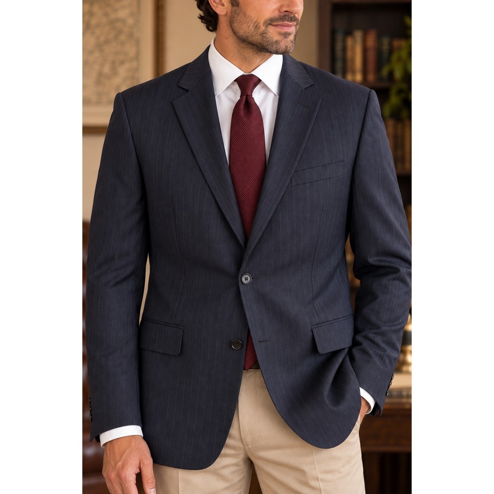 Brooks Brothers 346 46R Navy Pinstripe Wool Blend Stretch Blazer Suit Jacket